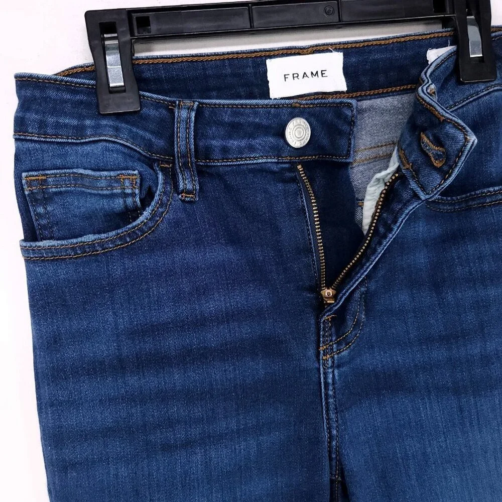Frame Jeans Le Crop Mini Boot Womens Size 25 Blue Whiskered Cut-off Raw Hem - Picture 5 of 15